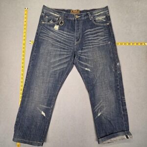 SOR Jeans Mens Medium Wash Blue Capri Distressed Selvedge Relaxed Fits 33x25